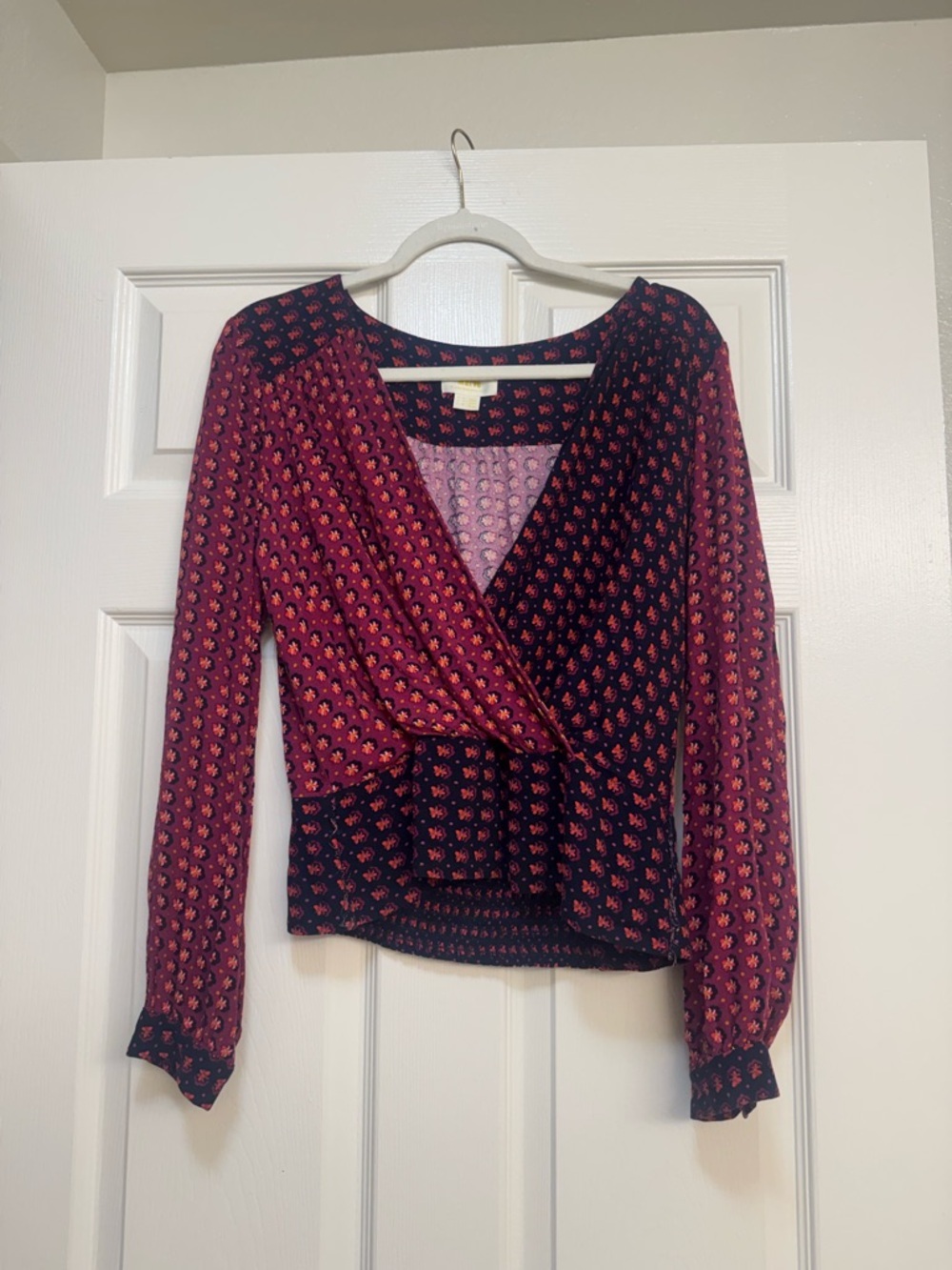Anthropologie Maeve Lisa Puff Sleeve Faux Wrap Blouse - Picture 6 of 16